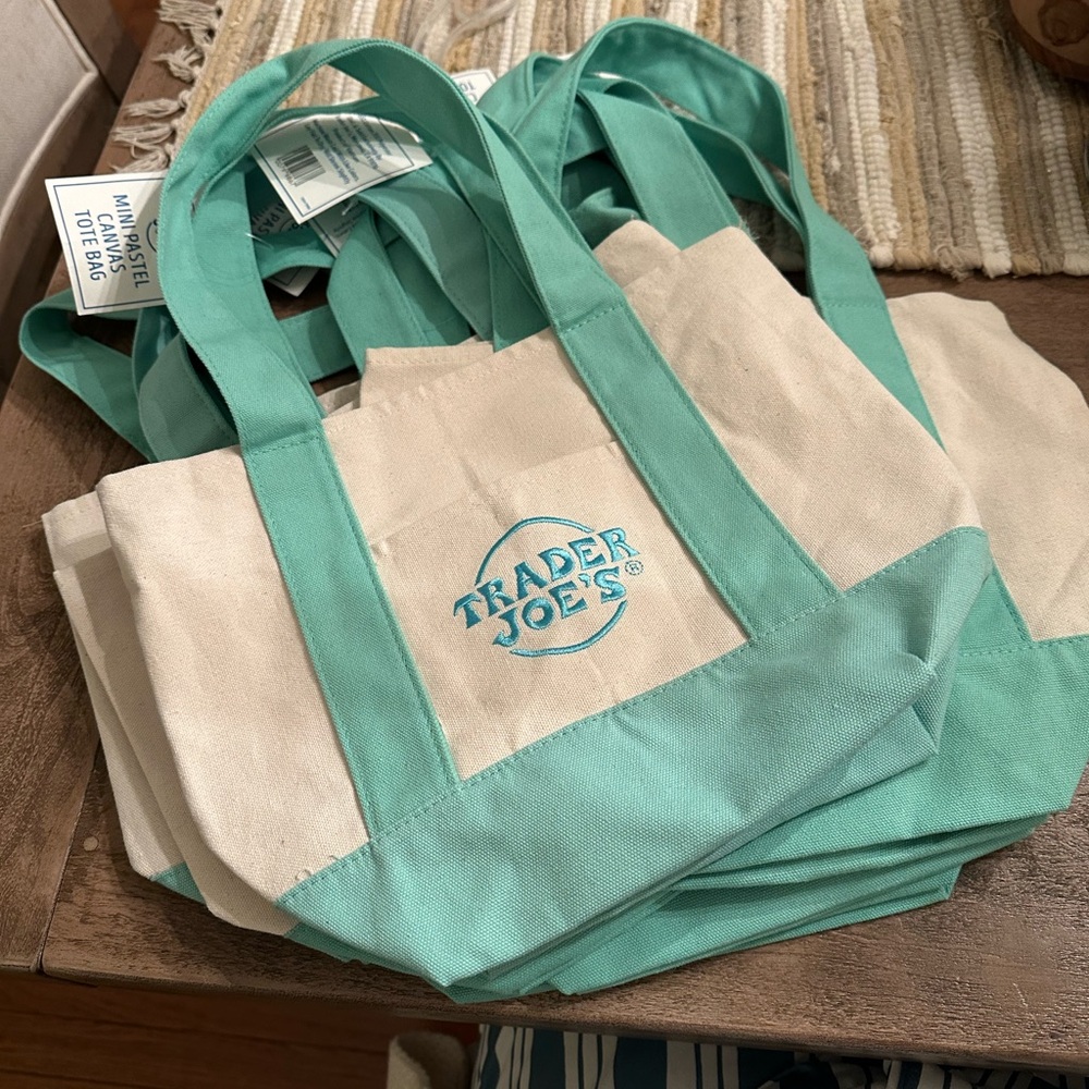 Trader Joe's Teal and Cream Tote Bag